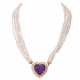 Jewelry clasp "Heart" with amethyst framed by 30 diamonds, - фото 1