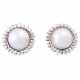 Ear clips with mabe pearls framed by navette diamonds, - фото 1