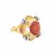 Ring with round faceted fire opal and 12 diamonds total ca. 0,36 ct, - photo 1