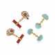 NO RESERVE | SEAMAN SCHEPPS TWO PAIRS OF SHELL, CORAL AND TURQUOISE CUFFLINKS - фото 1