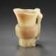 A SMALL YELLOW AND BEIGE JADE VESSEL WITH CHILONG - фото 1