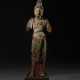 A RARE PAINTED WOOD FIGURE OF A STANDING BODHISATTVA - фото 1