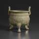 AN UNUSUAL CARVED AND MOLDED YAOZHOU CELADON TRIPOD CENSER - фото 1