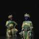 A RARE PAIR OF LARGE FAMILLE VERTE BISCUIT GUARDIAN FIGURES - фото 1