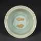 A RARE SMALL BISCUIT-RESERVED LONGQUAN CELADON `TWIN-FISH` DISH - photo 1