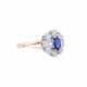 Ring with oval sapphire ca. 0,8 ct and 8 diamonds total ca. 1,2 ct, - Foto 1