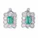 Earrings with emeralds comp. ca. 1,5 ct and diamonds comp. ca. 2 ct, - Foto 1