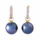 Pair of hoop earrings with diamonds and pearl pendants, - photo 1