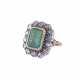 Ring with emerald and diamond roses together ca. 1 ct, - photo 1