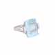 Ring with aquamarine ca. 13 ct flanked by 6 small diamonds total ca. 0,16 ct, - фото 1