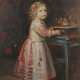 Maler des 20. Jh. ''Das Spielzeug'', Bildnis eines Mädchens in rosafarbenem Kleid an einer Spieluhr drehend - photo 1