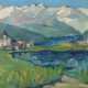 Maler des 20. Jh. ''Bergsee mit Dorf'', expressionistische Darstellung der alpinen Landschaft - фото 1