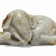 A GREY AND RUSSET JADE FIGURE OF A RECUMBENT ELEPHANT - photo 1