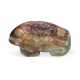 A GREEN AND RUSSET JADE FIGURE OF A RECUMBENT MYTHICAL BEAST - фото 1