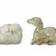 A WHITE JADE CARVING OF A RAM AND A GREENISH-BEIGE JADE CARVING OF A GOAT - photo 1