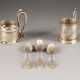 TWO SILVER TEAGLASS-HOLDERS AND THREE SPOONS, ONE WITH E - фото 1