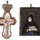 A SILVER AND ENAMEL PRIEST CROSS AND AN ICON PENDANT SHO - фото 1