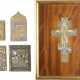 FOUR BRASS ICONS SHOWING SELECTED SAINTS AND A CRUCIFIX - фото 1