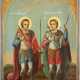 A LARGE ICON SHOWING STS. GEORGE AND DEMETRIUS Romanian, 2n - photo 1