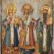 A SMALL ICON SHOWING THREE HIERARCHS OF ORTHODOXIE Russian, - фото 1