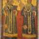 A DATED ICON SHOWING STS. NICHOLAS OF MYRA AND SPIRYDON OF - Foto 1