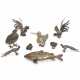 Acht Vögel und ein Fisch - Bronze bemalt bzw. Metall versilbert. - photo 1
