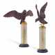A PAIR OF CARVED RUBY, SAPPHIRE, DIAMOND, AND GOLD MODELS OF FALCONS - photo 1