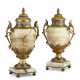 A PAIR OF FRENCH ORMOLU AND CHAMPLEVE ENAMEL-MOUNTED ONYX VASES AND COVERS - фото 1