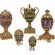 A GROUP OF FIVE GREEK GOLD AND GEM-MOUNTED HARDSTONE EGGS - photo 1