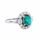 Ring with fine emerald ca. 1,6 ct and brilliant-cut diamonds total ca. 1,2 ct, - фото 1