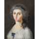 FRENCH SCHOOL OF THE 18TH CENTURY "Portrait of a young woman in white dress and bow in the hair". - Foto 1