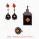 Onyx-coral-diamond set: earrings, ring and pendant - photo 1