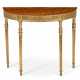 A GEORGE III GILTWOOD, SATINWOOD, SYCAMORE, AND MARQUETRY-INLAID DEMI-LUNE SIDE TABLE - фото 1