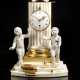 AN ENGLISH ORMOLU, WHITE MARBLE AND PORCELAIN TIMEPIECE MANTEL CLOCK - фото 1
