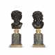 A PAIR OF ITALIAN PATINATED BRONZE, PORFIDO VERDE, AND ORMOLU BUSTS - фото 1