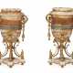 A PAIR OF FRENCH ORMOLU-MOUNTED ALGERIAN ONYX AND CHAMPLEVE ENAMEL CACHE POTS - фото 1