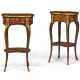 A MATCHED PAIR OF LOUIS XV ORMOLU-MOUNTED BOIS SATINE, AMARANTH AND MARQUETRY WORK TABLES - Foto 1