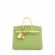 A CUSTOM VERT CRIQUET & JAUNE POUSSIN EPSOM LEATHER SELLIER BIRKIN 25 WITH GOLD HARDWARE - фото 1