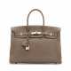 AN ÉTOUPE CLÉMENCE LEATHER BIRKIN 35 WITH PALLADIUM HARDWARE - фото 1