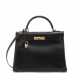 A BLACK CALFBOX LEATHER RETOURNÉ KELLY 32 WITH GOLD HARDWARE - фото 1