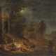 UNBEKANNT 18. Jahrhundert Mondscheinlandschaft mit lagernder Gesellschaft an einer Feuerstelle - Foto 1