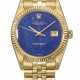 ROLEX. A RARE AND ATTRACTIVE 18K GOLD AUTOMATIC WRISTWATCH WITH SWEEP CENTRE SECONDS, DATE, LAPIS LAZULI DIAL AND BRACELET - photo 1