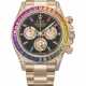 ROLEX. A RARE AND IMPRESSIVE 18K PINK GOLD, DIAMOND AND MULTI-COLOURED SAPPHIRE-SET AUTOMATIC CHRONOGRAPH WRISTWATCH WITH BRACELET - фото 1
