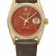ROLEX. A VERY RARE AND HIGHLY ATTRACTIVE 18K GOLD AUTOMATIC WRISTWATCH WITH SWEEP CENTRE SECONDS, DATE AND RED JASPER DIAL - фото 1