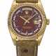 ROLEX. A RARE AND HIGHLY ATTRACTIVE 18K GOLD, DIAMOND AND SAPPHIRE-SET AUTOMATIC WRISTWATCH WITH SWEEP CENTRE SECONDS, DAY, DATE AND OXBLOOD LACQUERED `STELLA` DIAL - Foto 1
