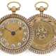Taschenuhr: attraktive Gold/Emaille-Spindeluhr mit 2-reihigem Perlenbesatz, ca. 1800 - фото 1
