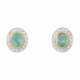 Stud earrings with oval emeralds entouraged by diamonds total ca. 0,3 ct, - фото 1