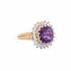 Ring with fine amethyst surrounded by 20 diamonds total ca. 0,8 ct, - фото 1