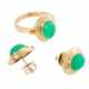Jewelry set ring and stud earrings with chrysoprase, - фото 1