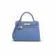 A BLUE AGATE EPSOM LEATHER SELLIER KELLY 28 WITH GOLD HARDWARE - photo 1